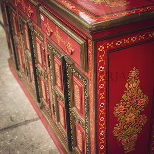Handpainted Red floral indian design sideboard | Lucky Furniture & Handicrafts.