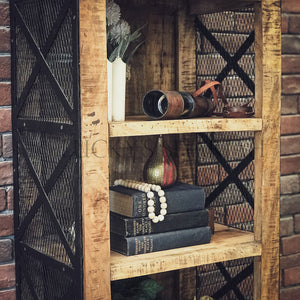 Narrow Barn Style bookshelf with fenced door style | Lucky Furniture & Handicrafts.