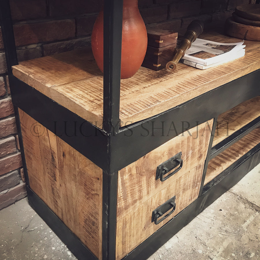 Industrial library bookshelf with 4 drawer | Lucky Furniture & Handicrafts.