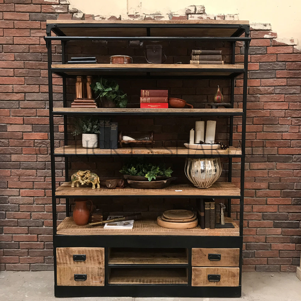 Industrial library bookshelf with 4 drawer | Lucky Furniture & Handicrafts.