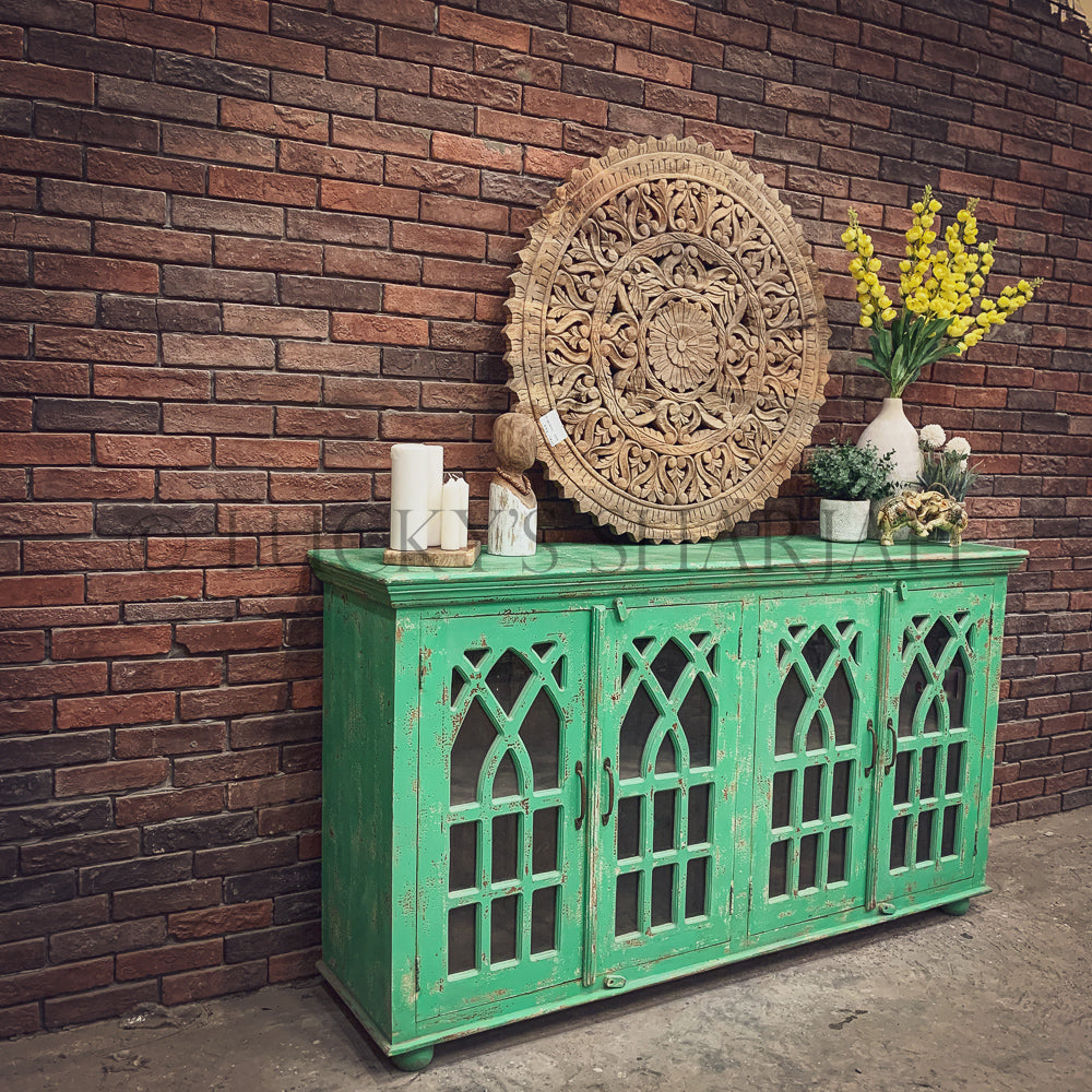 Vibrant Green Glass Sideboard | Lucky Furniture & Handicrafts.