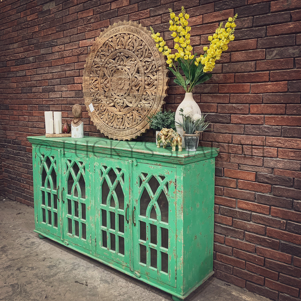 Vibrant Green Glass Sideboard | Lucky Furniture & Handicrafts.