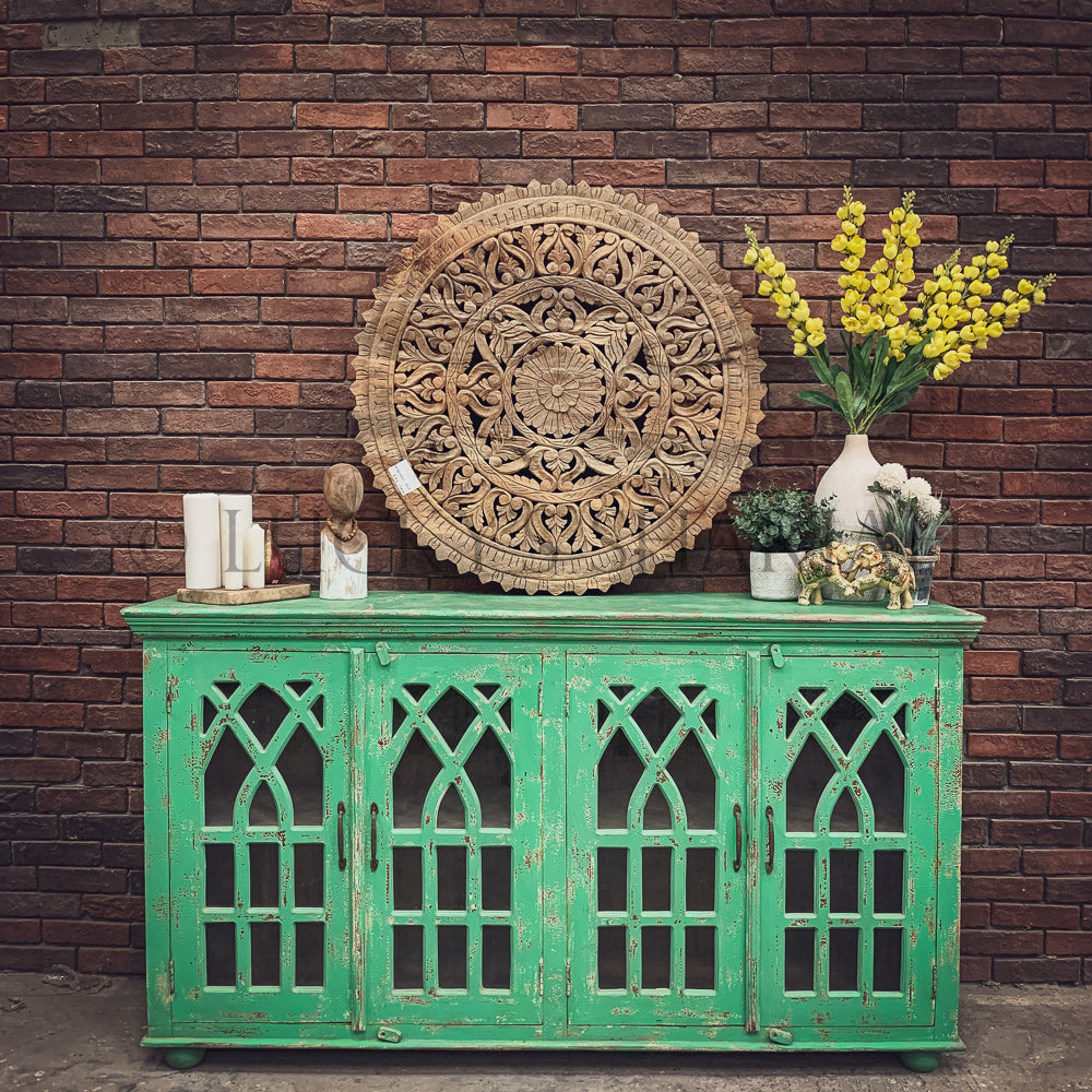 Vibrant Green Glass Sideboard | Lucky Furniture & Handicrafts.