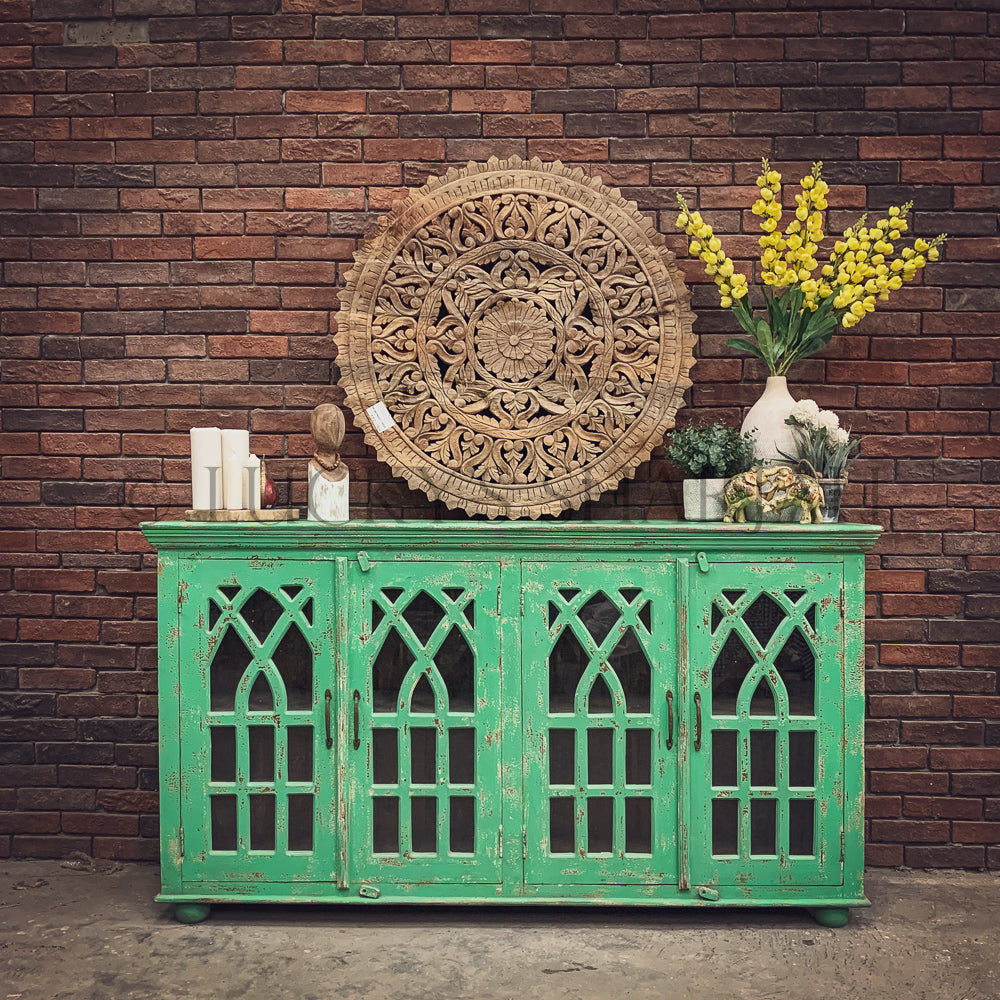 Vibrant Green Glass Sideboard | Lucky Furniture & Handicrafts.