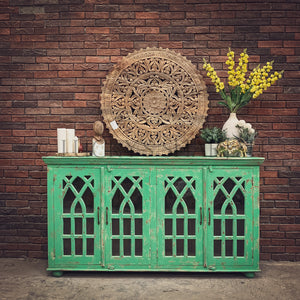 Vibrant Green Glass Sideboard | Lucky Furniture & Handicrafts.