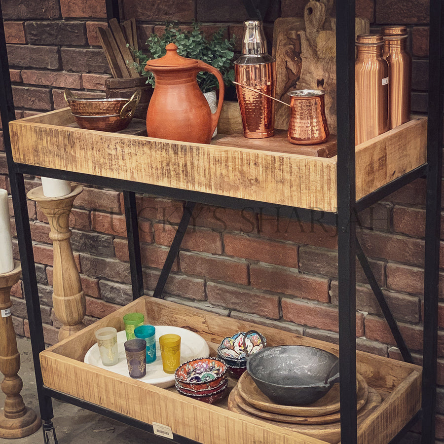 Tray Baker Shelf Mango wood with wheel | Lucky Furniture & Handicrafts.