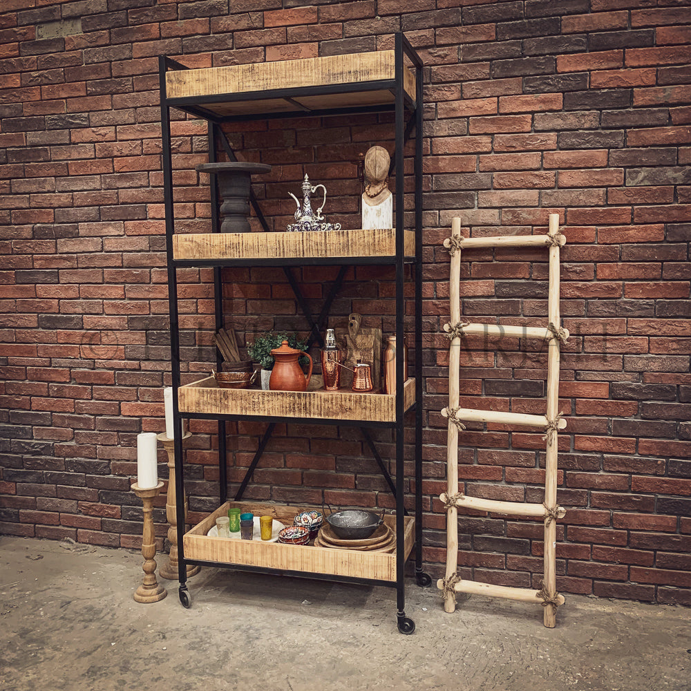 Tray Baker Shelf Mango wood with wheel | Lucky Furniture & Handicrafts.