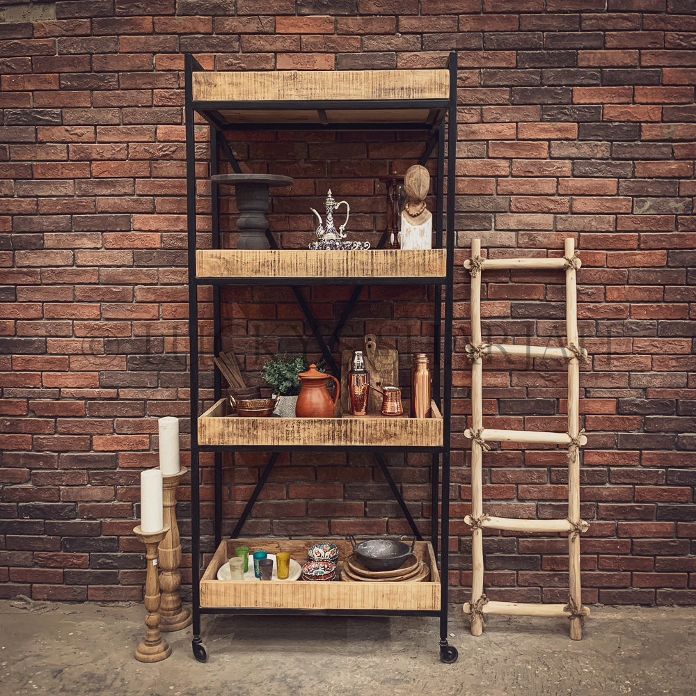 Tray Baker Shelf Mango wood with wheel | Lucky Furniture & Handicrafts.