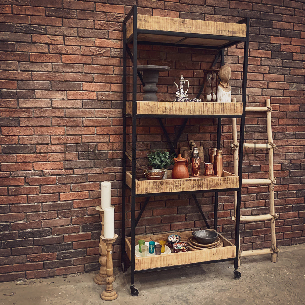 Tray Baker Shelf Mango wood with wheel | Lucky Furniture & Handicrafts.