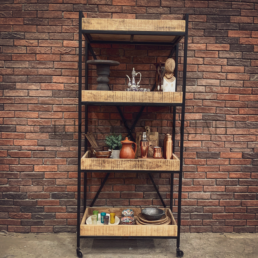 Tray Baker Shelf Mango wood with wheel | Lucky Furniture & Handicrafts.