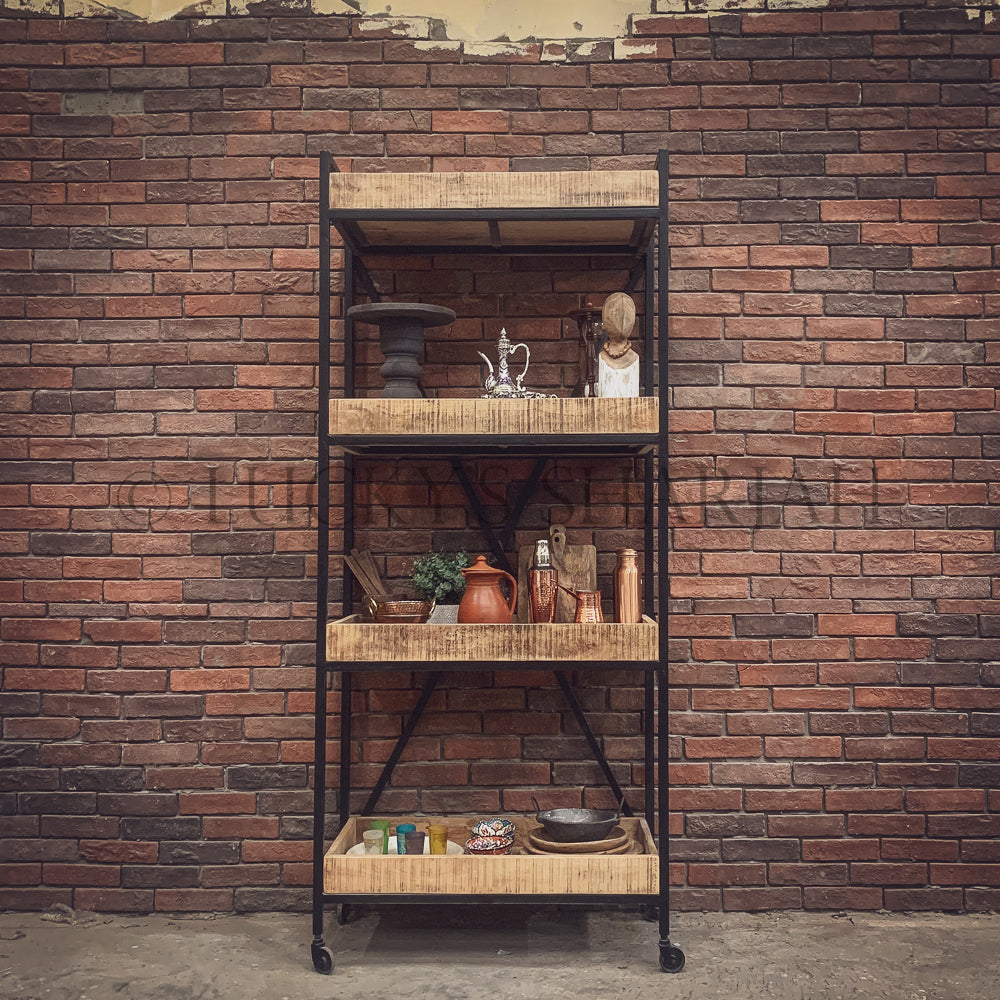 Tray Baker Shelf Mango wood with wheel | Lucky Furniture & Handicrafts.
