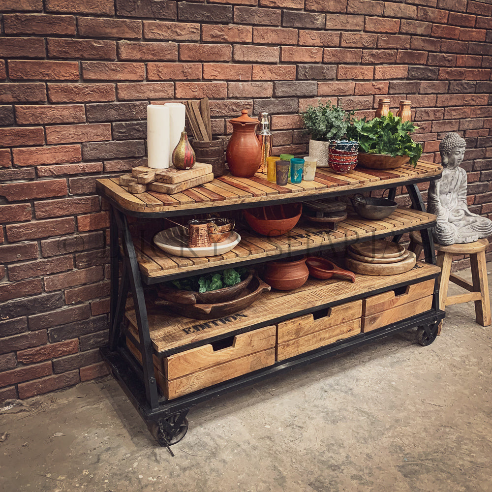 Industrial Trolley Console | Lucky Furniture & Handicrafts.