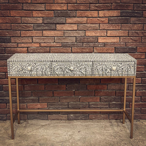 Grey Floral bone inaly console with 3 draw | Lucky Furniture & Handicrafts.