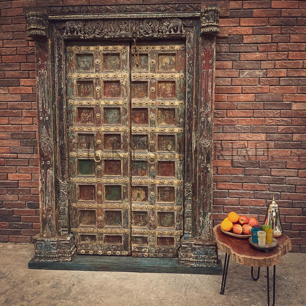 Carved Antique Multicolor door | Lucky Furniture & Handicrafts.