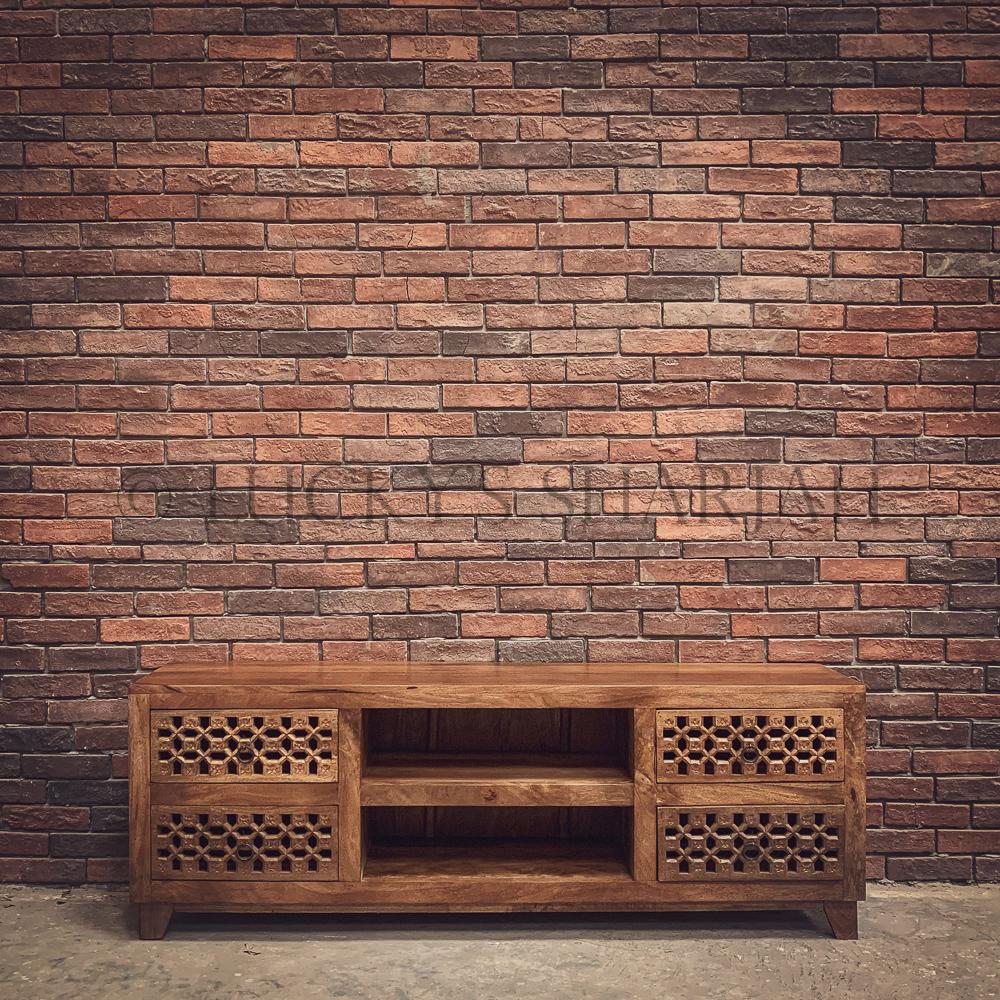 Carved 4 draw tv stand | Lucky Furniture & Handicrafts.