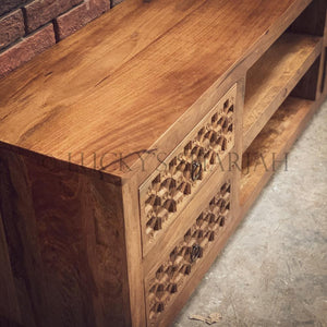 Carved 4 draw tv stand | Lucky Furniture & Handicrafts.