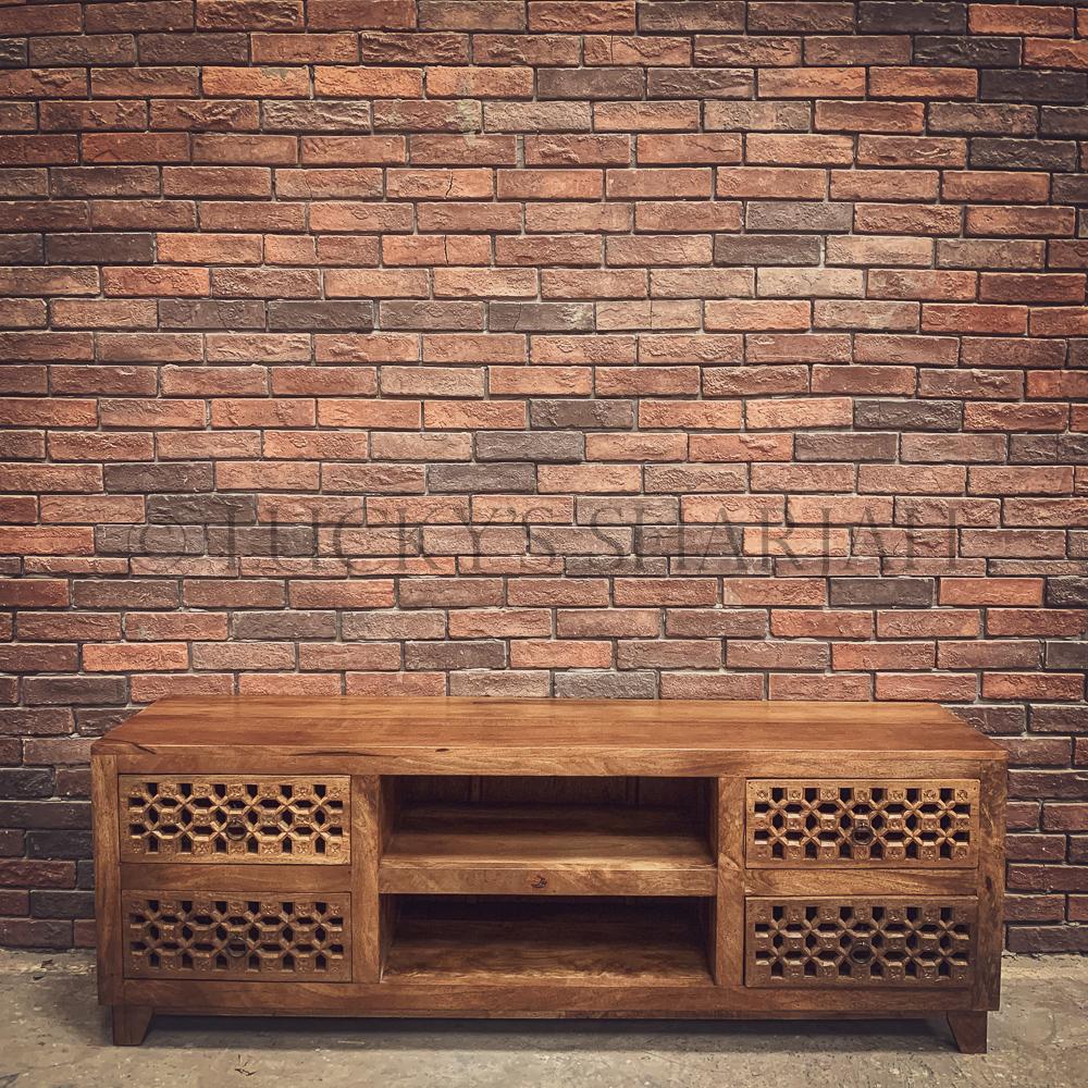 Carved 4 draw tv stand | Lucky Furniture & Handicrafts.