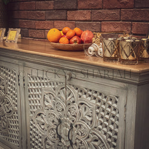 Heavy carved sideboard grey 2 tone | Lucky Furniture & Handicrafts.
