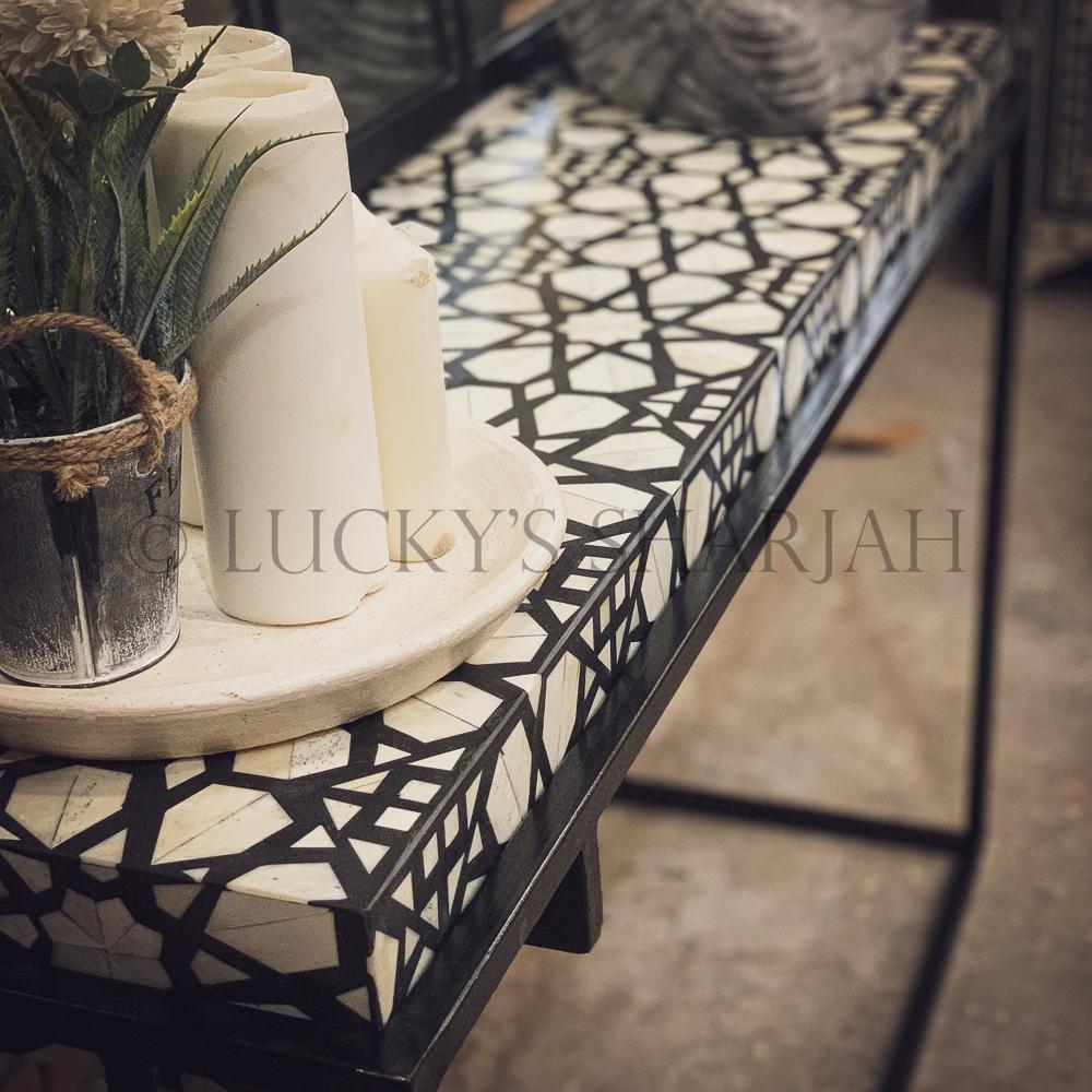 Celestial black and white bone inlay console table | Lucky Furniture & Handicrafts.