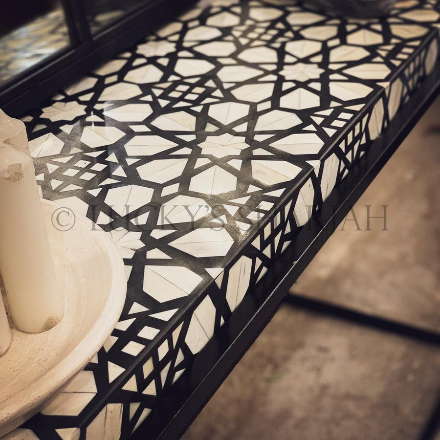 Celestial black and white bone inlay console table | Lucky Furniture & Handicrafts.