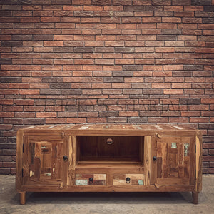 Recycle design side rounded tv stand with 2 door 2 draw | Lucky Furniture & Handicrafts.