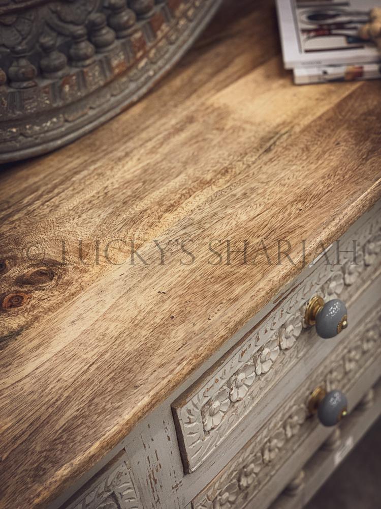 Carved console 6 draw 2 tone | Lucky Furniture & Handicrafts.