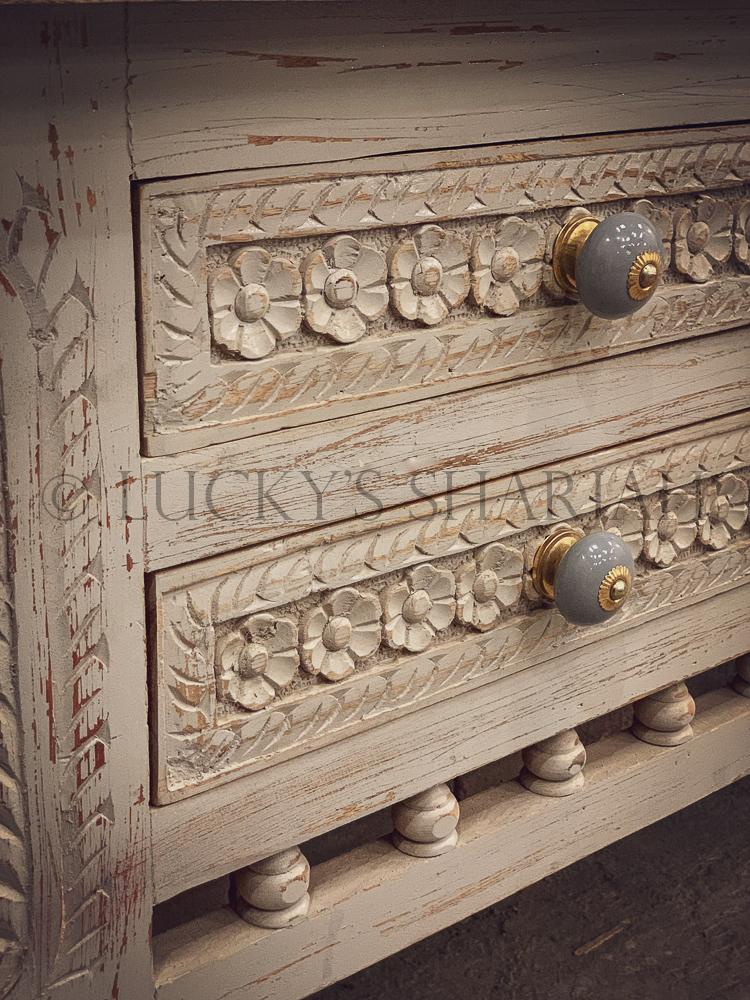 Carved console 6 draw 2 tone | Lucky Furniture & Handicrafts.