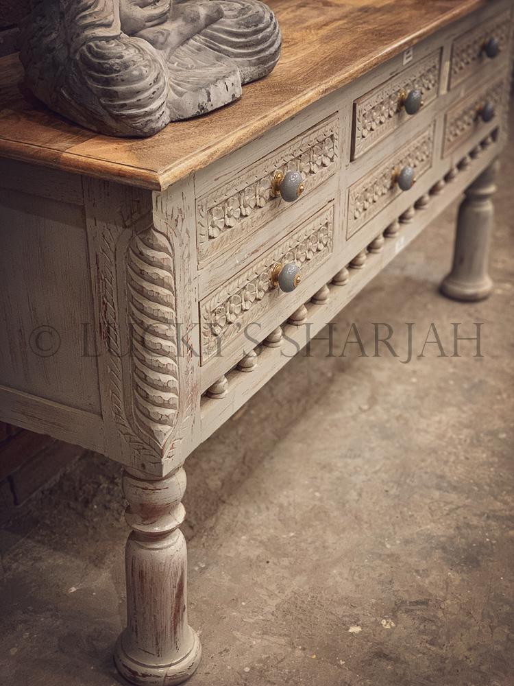 Carved console 6 draw 2 tone | Lucky Furniture & Handicrafts.