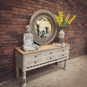 Carved console 6 draw 2 tone | Lucky Furniture & Handicrafts.