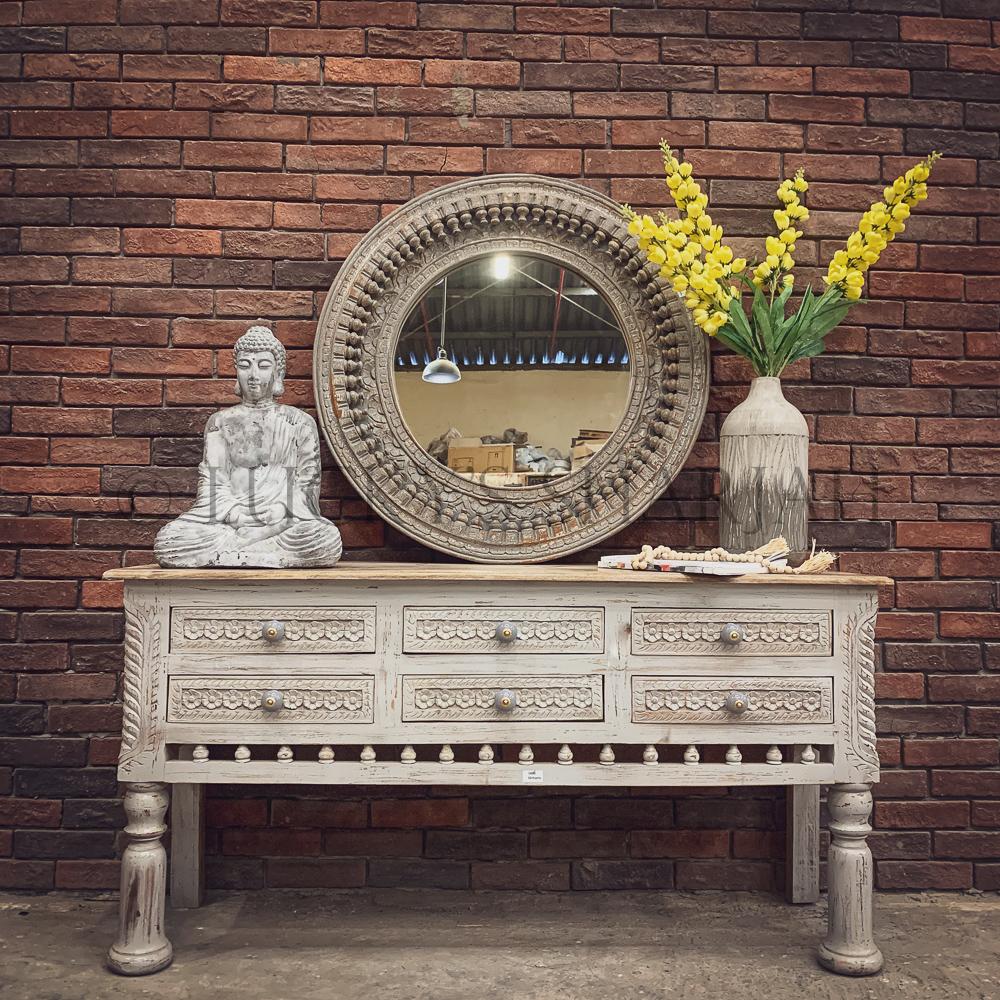 Carved console 6 draw 2 tone | Lucky Furniture & Handicrafts.