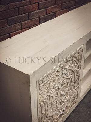 Carved Design Tv Stand 3 draw 1 door | Lucky Furniture & Handicrafts.