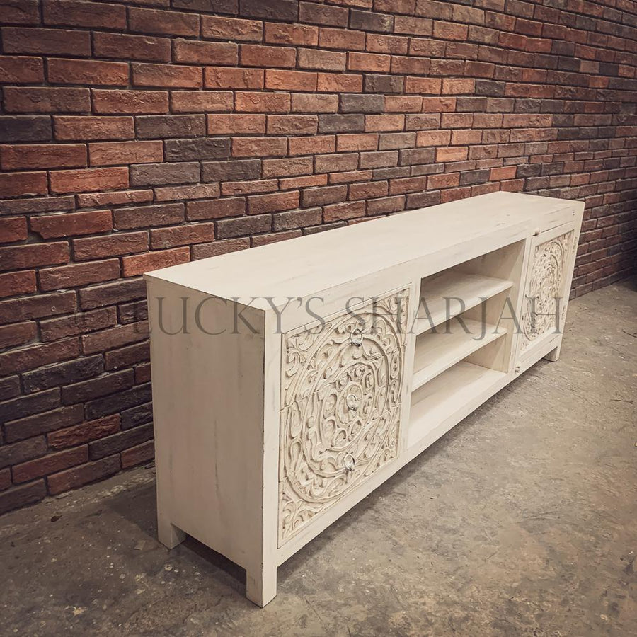 Carved Design Tv Stand 3 draw 1 door | Lucky Furniture & Handicrafts.