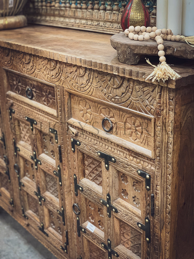 Mixed Carved sideboard with iron details | Lucky Furniture & Handicrafts.