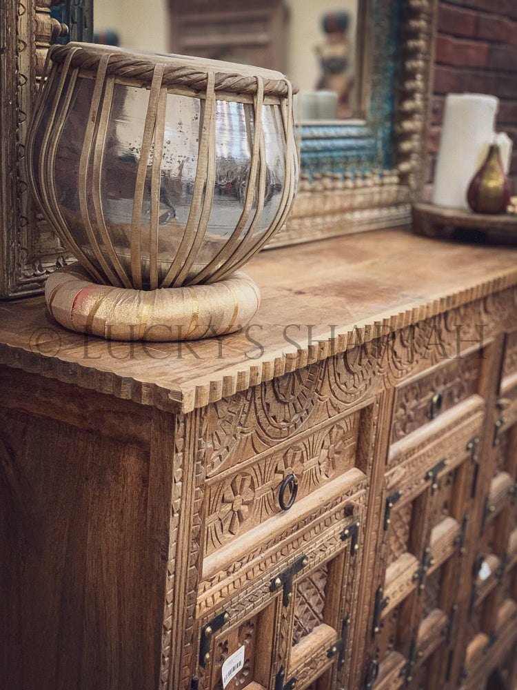 Mixed Carved sideboard with iron details | Lucky Furniture & Handicrafts.
