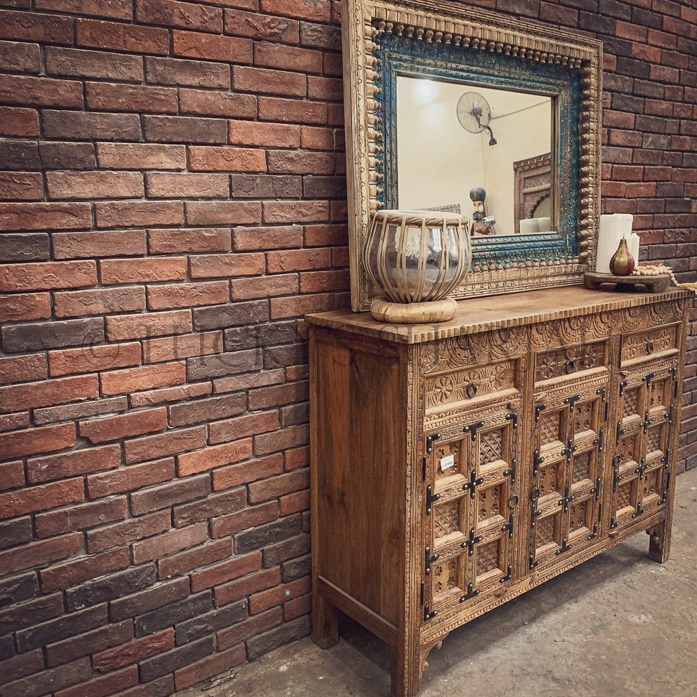 Mixed Carved sideboard with iron details | Lucky Furniture & Handicrafts.