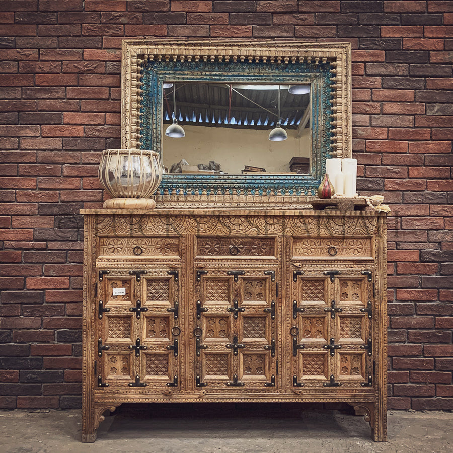 Mixed Carved sideboard with iron details | Lucky Furniture & Handicrafts.