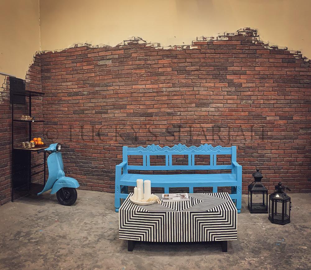 Bright Blue carevd bench | Lucky Furniture & Handicrafts.