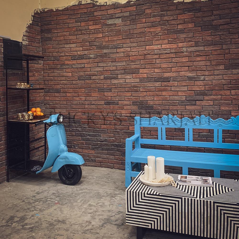 Bright Blue carevd bench | Lucky Furniture & Handicrafts.