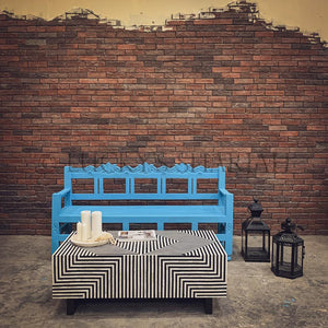 Bright Blue carevd bench | Lucky Furniture & Handicrafts.