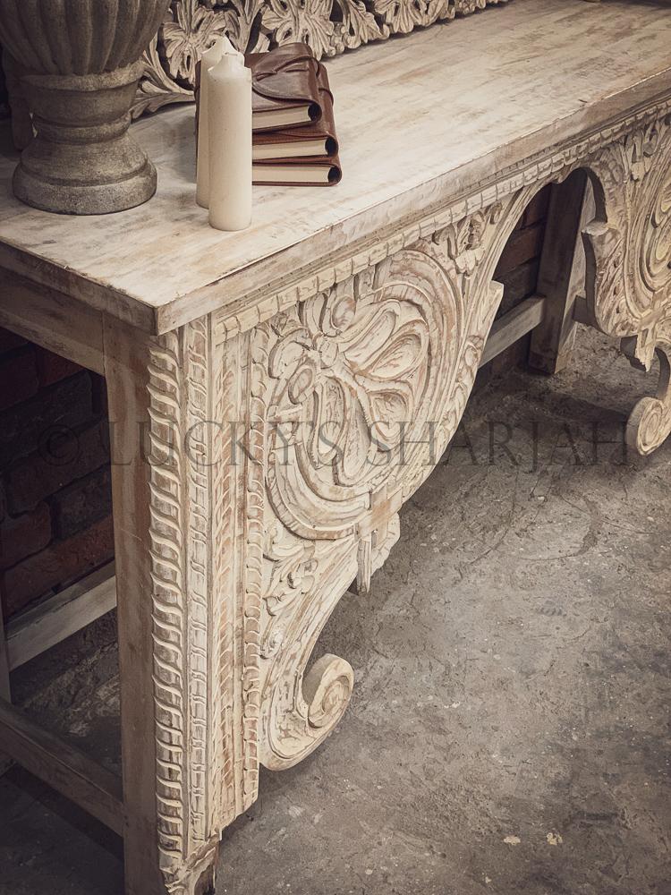 Carved Whitewash Console | Lucky Furniture & Handicrafts.