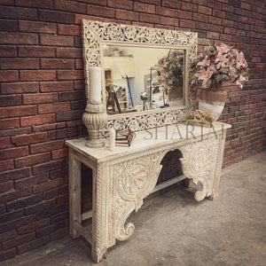 Carved Whitewash Console | Lucky Furniture & Handicrafts.