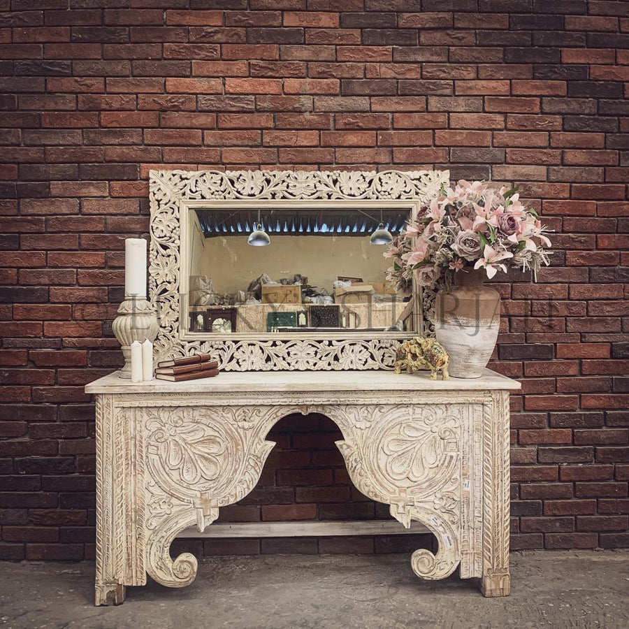 Carved Whitewash Console | Lucky Furniture & Handicrafts.