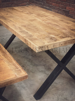 Rough Mango Wood Table X Legs | Lucky Furniture & Handicrafts.