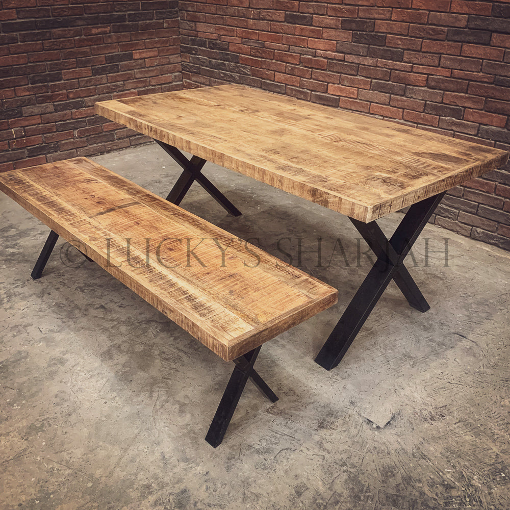 Rough Mango Wood Table X Legs | Lucky Furniture & Handicrafts.
