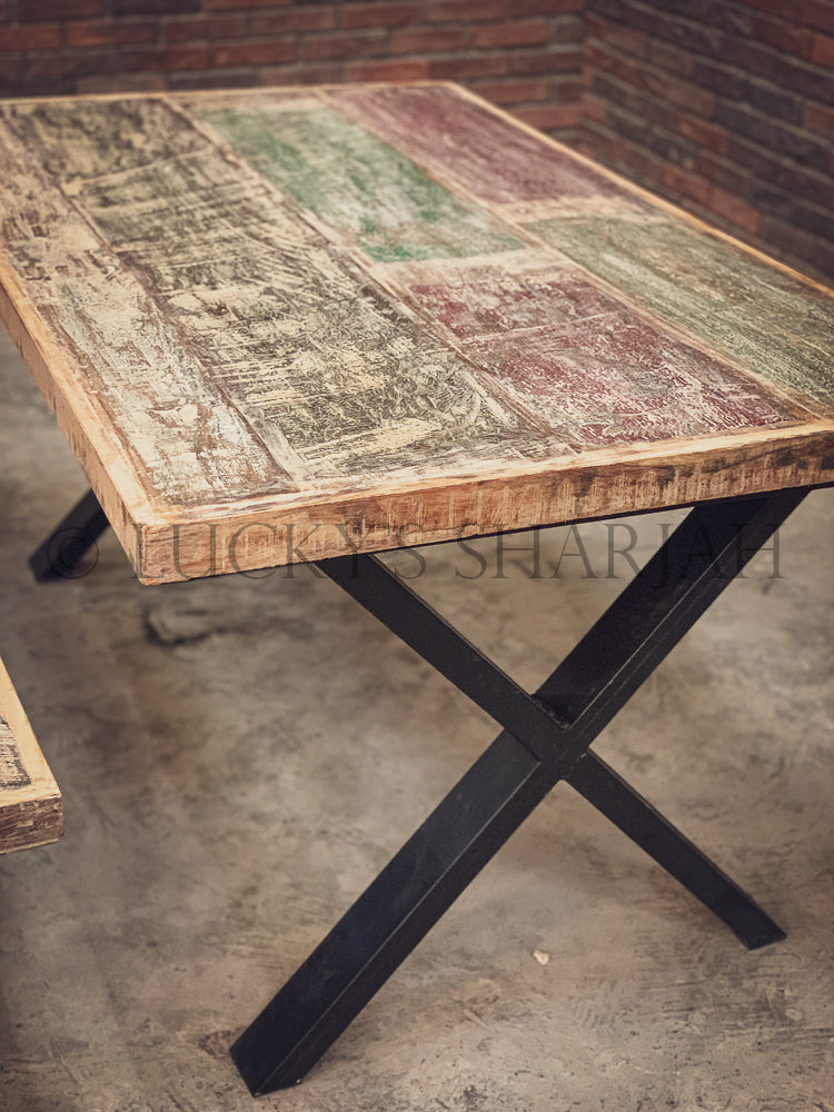 Recycle Design X legs dining table | Lucky Furniture & Handicrafts.