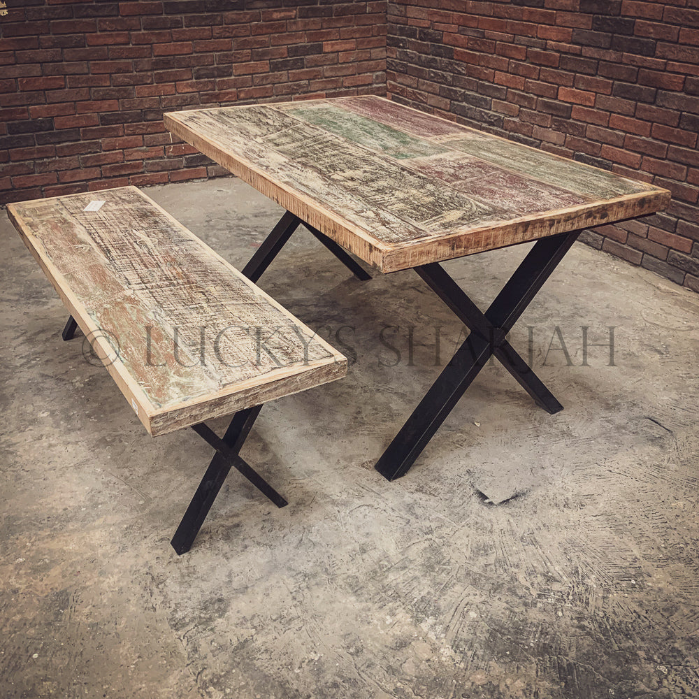 Recycle Design X legs dining table | Lucky Furniture & Handicrafts.