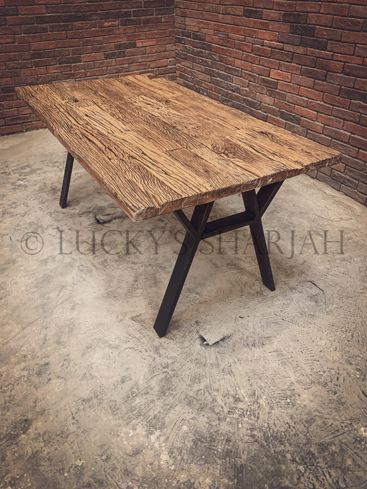 Railway Sleeper dining table Y Legs | Lucky Furniture & Handicrafts.