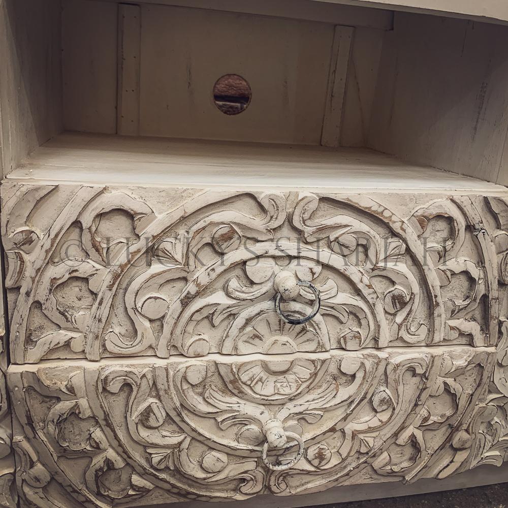 Carved Whitewash Tv stand | Lucky Furniture & Handicrafts.