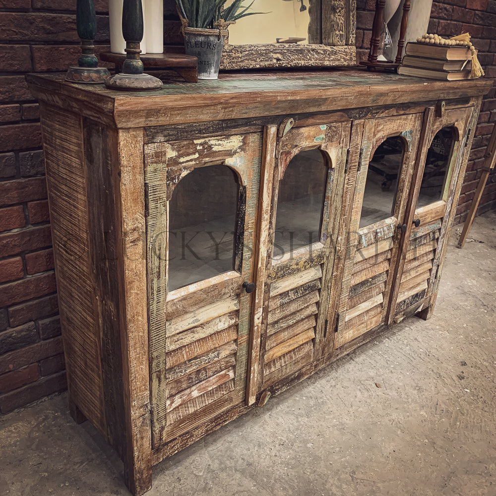 Recycle Design Shutter & Glass sideboard | Lucky Furniture & Handicrafts.