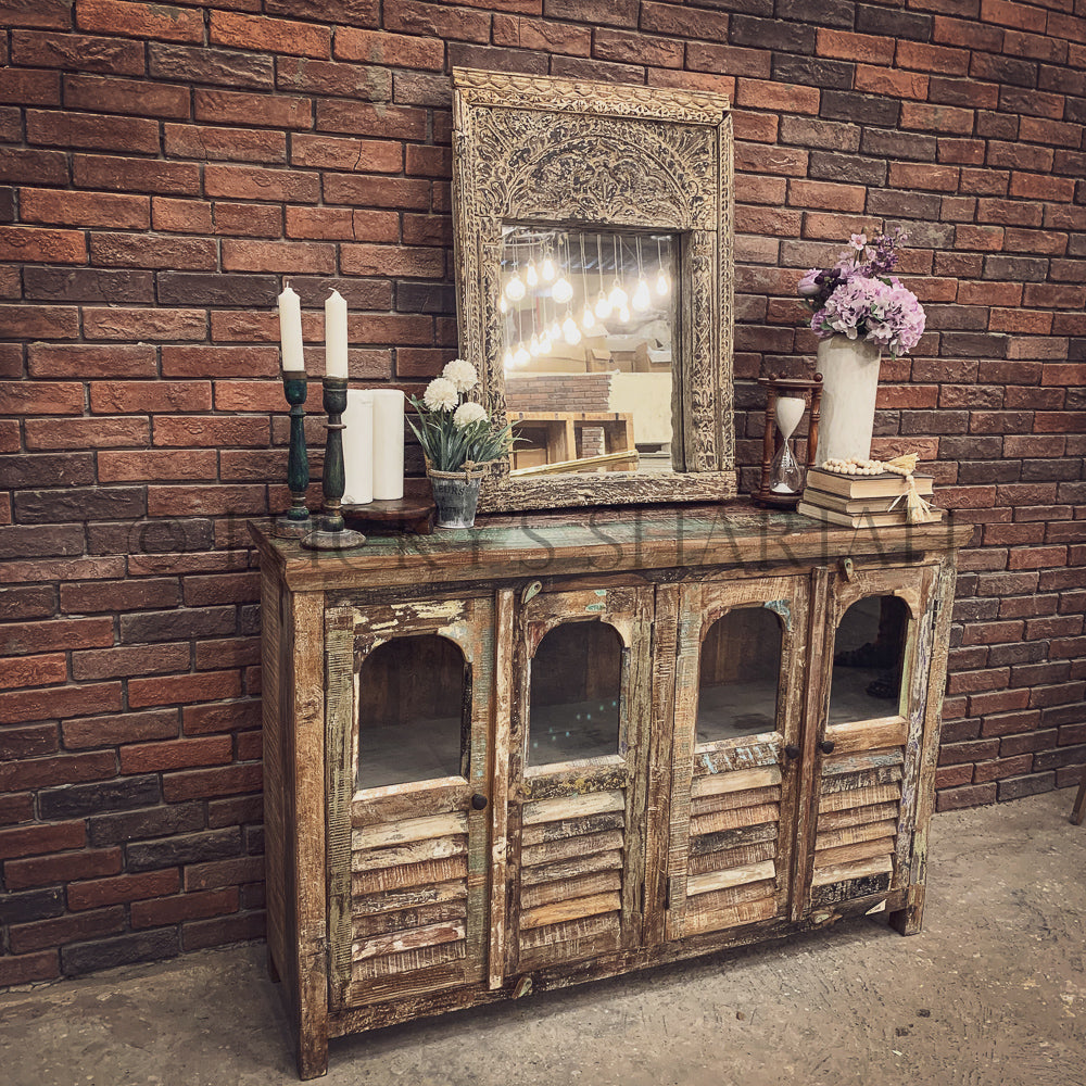 Recycle Design Shutter & Glass sideboard | Lucky Furniture & Handicrafts.